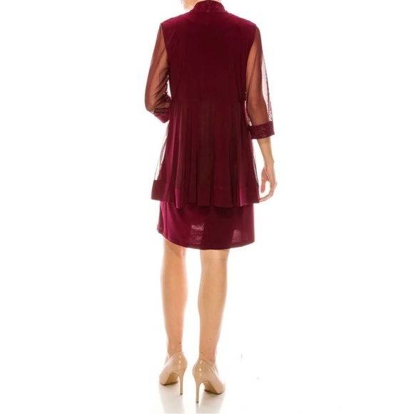 R&M Richards Sz S Red Slinky Glitter Swing Jacket and Shift Dress Formal Set - Picture 3 of 15